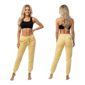 Disney x Posh Peanut Belle Velour Joggers Yellow Princess Lounge Pants L NWT